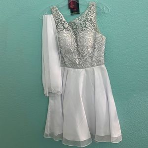 Juliet White Beaded Dress with Shoulder Cover